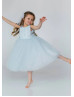 Blue Pearls Tulle Cute Flower Girl Dress